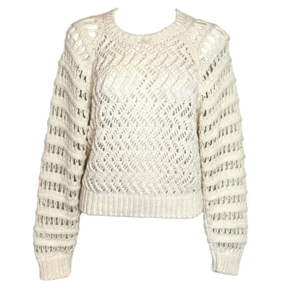 IRO Paris Attica Ivory Organic Cotton Linen Open Loose Knit Sweater Women's L